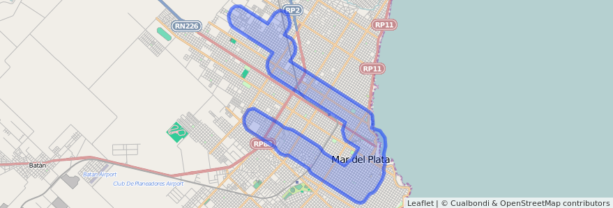 线路的公共交通覆盖 532 在 Mar del Plata.