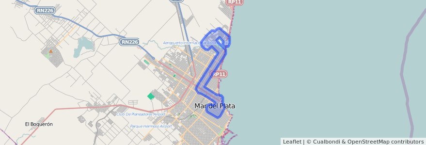 线路的公共交通覆盖 541 在 Mar del Plata.