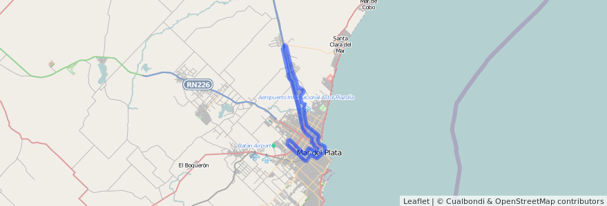 Copertura del trasporto pubblico della linea 542 a Partido de General Pueyrredón.