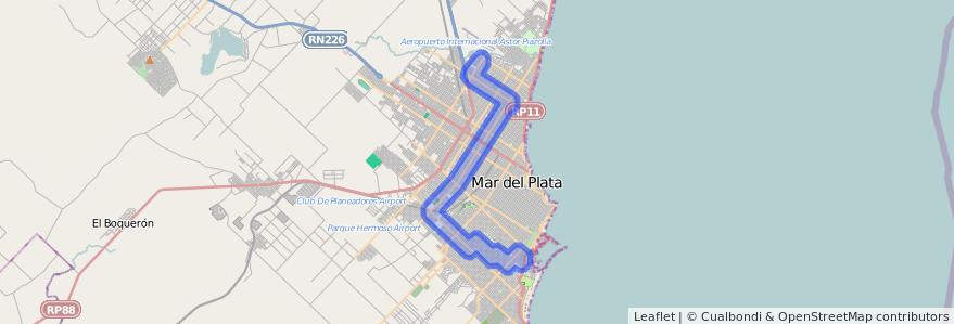 路線の公共交通カバレッジ 554 に Mar del Plata.