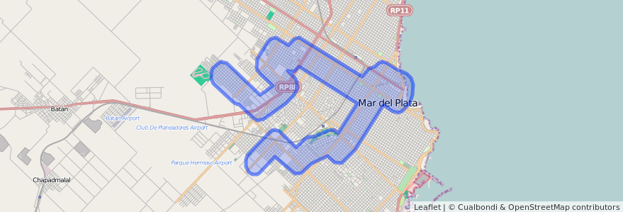 Cobertura de transporte público de la línea 572 en Mar del Plata.