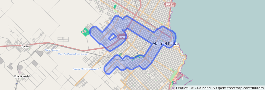 路線の公共交通カバレッジ 573 に Mar del Plata.