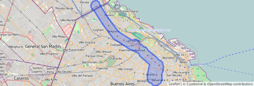 Cobertura de transporte público de la línea 68 en Ciudad Autónoma de Buenos Aires.
