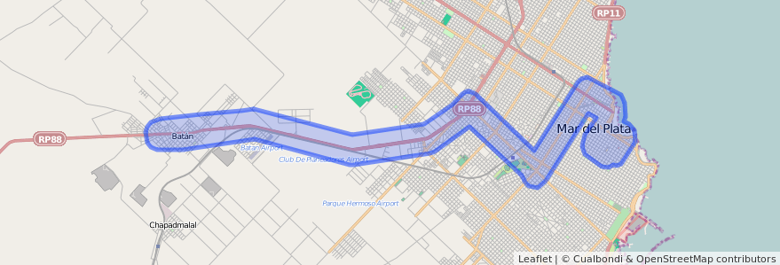 Couverture de la ligne 715 dans Partido de General Pueyrredón.