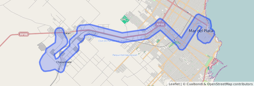 Couverture de la ligne 720 dans Partido de General Pueyrredón.