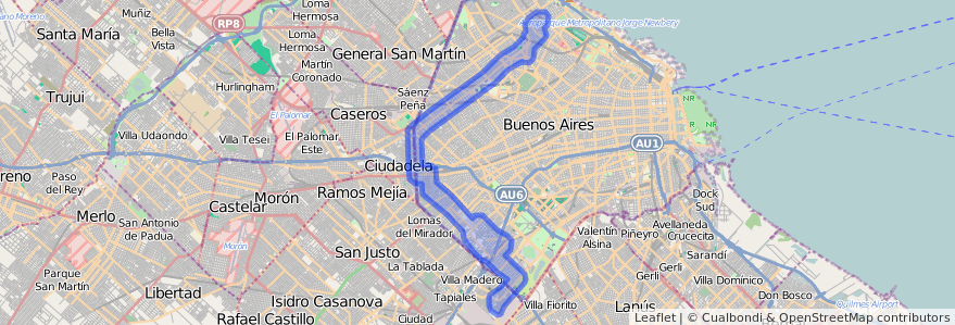 Copertura del trasporto pubblico della linea 80 a Ciudad Autónoma de Buenos Aires.