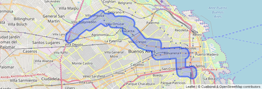 Copertura del trasporto pubblico della linea 90 a Ciudad Autónoma de Buenos Aires.