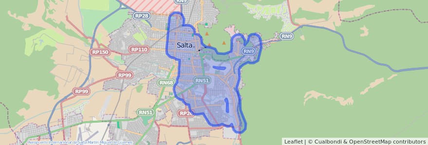 路線の公共交通カバレッジ Corredor 2 に Salta.