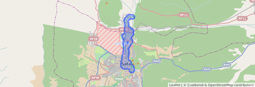 Public transportation coverage of the line Corredor 6 in Rosario de Lerma.