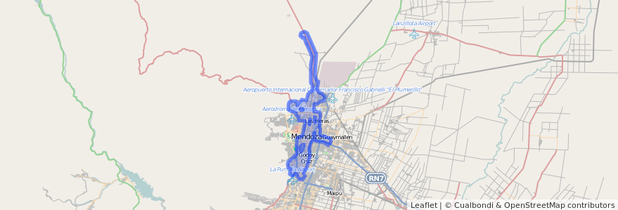 Cobertura de transporte público de la línea G04 en Mendoza.