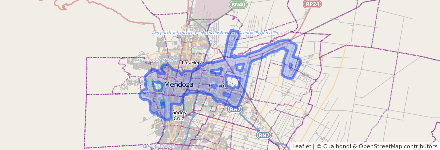 Cobertura de transporte público de la línea G05 en Mendoza.