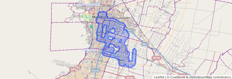 Cobertura de transporte público de la línea G09 en Mendoza.