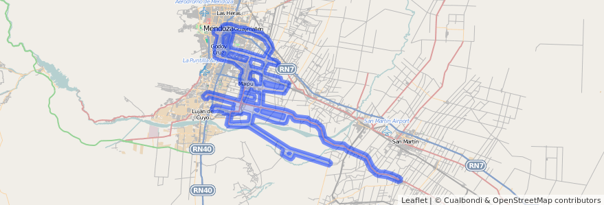 Cobertura de transporte público de la línea G10 en Mendoza.