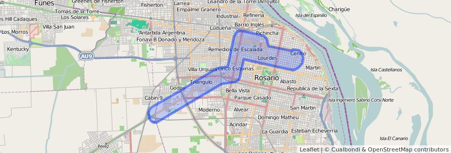 Liputan pengangkutan awam talian Metropolitana dalam Rosario.