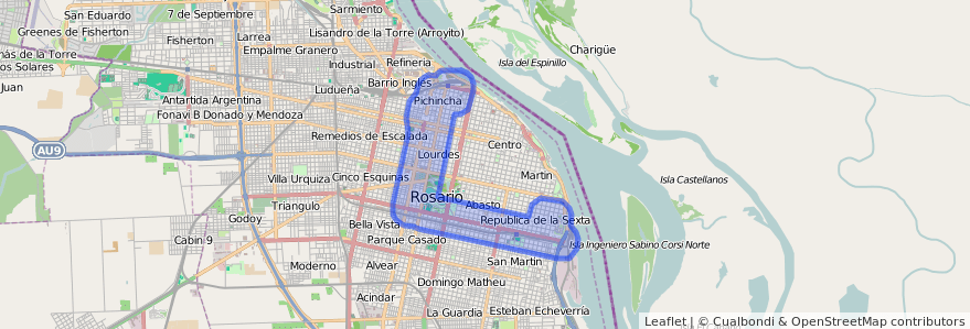 Copertura del trasporto pubblico della linea Ronda del Centro a Rosario.