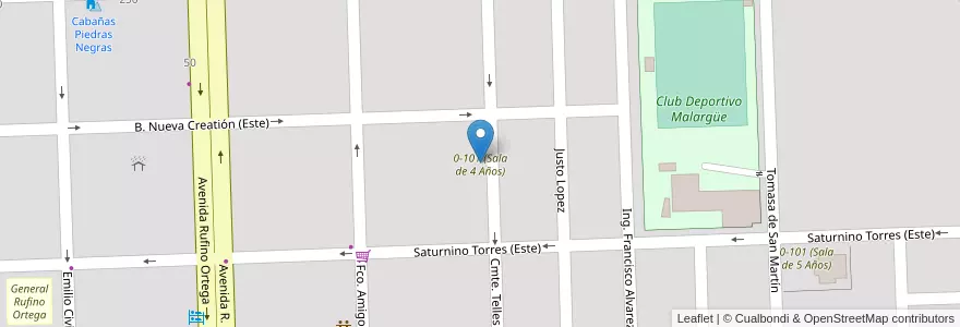 Mapa de ubicacion de 0-101 (Sala de 4 Años) en Argentina, Cile, Mendoza, Departamento Malargüe, Distrito Ciudad De Malargüe.