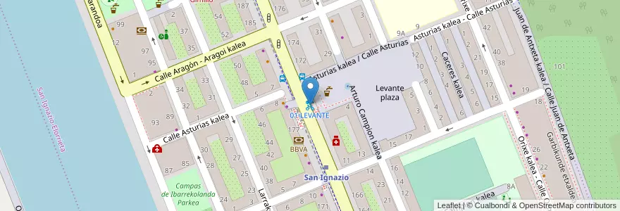 Mapa de ubicacion de 01-LEVANTE en 西班牙, 巴斯克, 比斯开, Bilboaldea, 毕尔巴鄂.