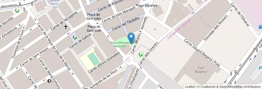 Mapa de ubicacion de 015 Plaça Antonio Machado en Espagne, Catalogne, Barcelone, Bas-Llobrégat.