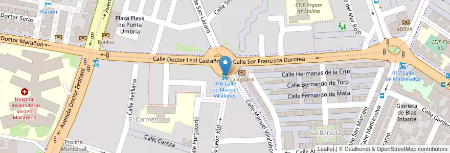 Mapa de ubicacion de 016 Calle de Manuel Villalobos en 西班牙, 安达鲁西亚, Sevilla, Sevilla.