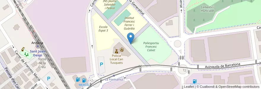 Mapa de ubicacion de 017 Poliesportiu Francesc Calvet en 西班牙, Catalunya, Barcelona, Baix Llobregat, Sant Joan Despí.