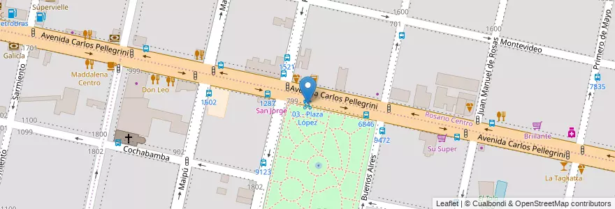 Mapa de ubicacion de 03 - Plaza López en الأرجنتين, سانتا في, Departamento Rosario, Municipio De Rosario, روساريو.