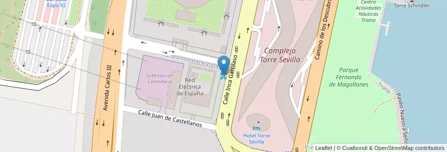 Mapa de ubicacion de 038 Calle de Inca Garcilaso en Spagna, Andalucía, Sevilla, Siviglia.