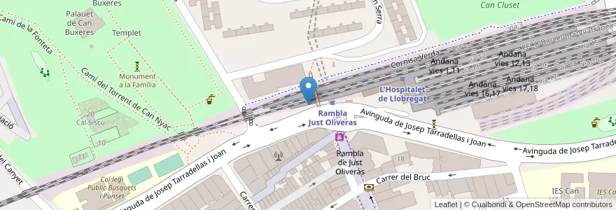 Mapa de ubicacion de 061 METRO L1 - R. Just Oliveras - Renfe en スペイン, カタルーニャ州, Barcelona, バルサルネス, L'Hospitalet De Llobregat.