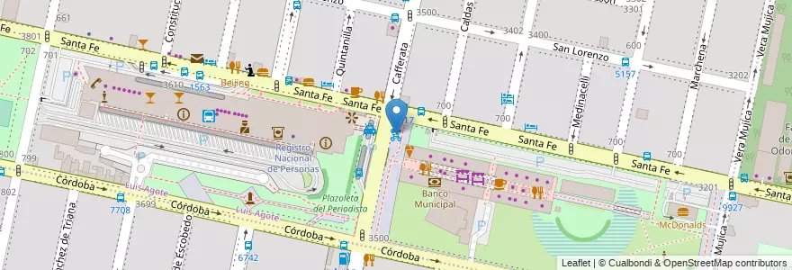 Mapa de ubicacion de 07 - Terminal de Ómnibus en Аргентина, Санта-Фе, Departamento Rosario, Municipio De Rosario, Росарио.
