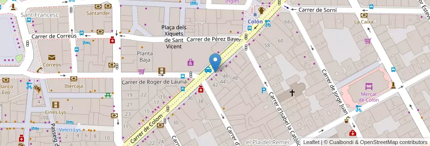 Mapa de ubicacion de 070 Colón - Roger de Llòria en 스페인, Comunitat Valenciana, València / Valencia, Comarca De València, València.