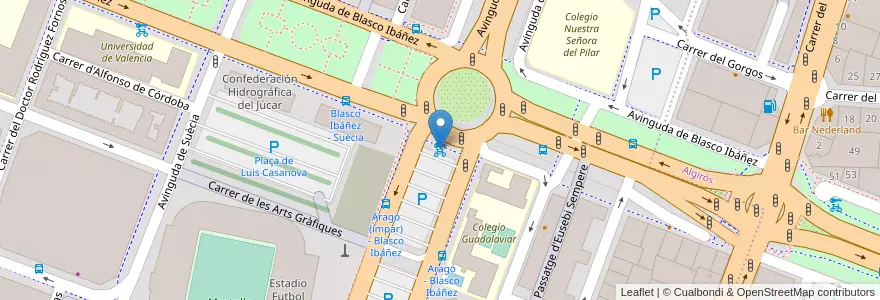 Mapa de ubicacion de 092 Aragó - Blasco Ibáñez en İspanya, Comunitat Valenciana, València / Valencia, Comarca De València, València.