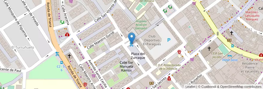 Mapa de ubicacion de 094 Plaza del Zurraque en Spagna, Andalucía, Sevilla, Siviglia.