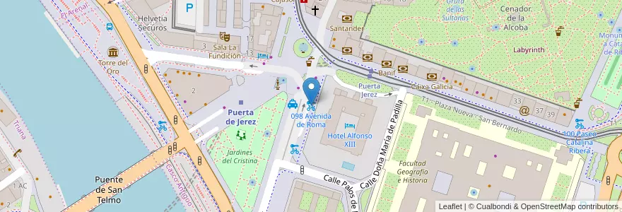 Mapa de ubicacion de 098 Avenida de Roma en スペイン, アンダルシア州, Sevilla, セビリア.