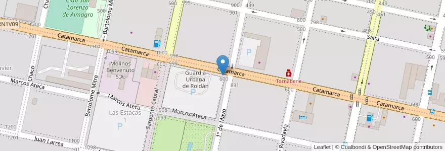 Mapa de ubicacion de 10 - Marcos Ateca en Argentina, Santa Fe, Departamento San Lorenzo, Municipio De Roldán, Roldán.