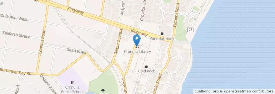 Mapa de ubicacion de Cronulla Library en オーストラリア, ニューサウスウェールズ, Sutherland Shire Council, Sydney.