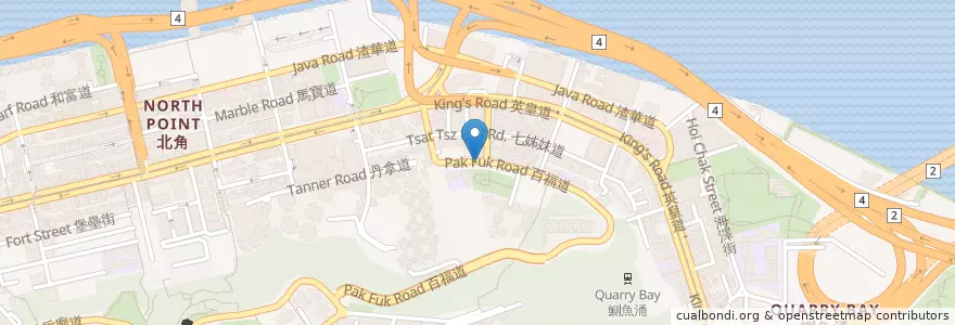 Mapa de ubicacion de 北角 (百福道) North Point (Pak Fuk Road) en 중국, 광둥성, 홍콩, 홍콩섬, 신제, 東區 Eastern District.
