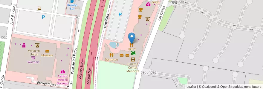 Mapa de ubicacion de 100+1 en Arjantin, Şili, Mendoza, Departamento Guaymallén.