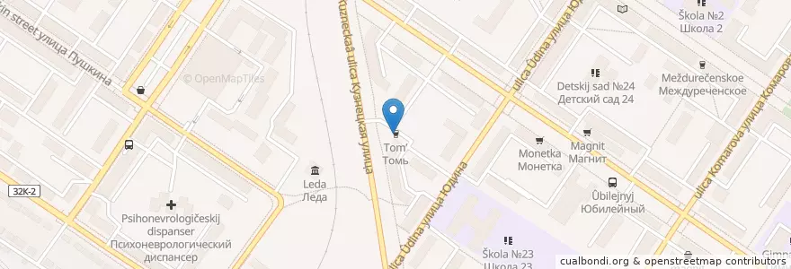 Mapa de ubicacion de Томь en Rusland, Federaal District Siberië, Кемеровская Область, Междуреченский Городской Округ.