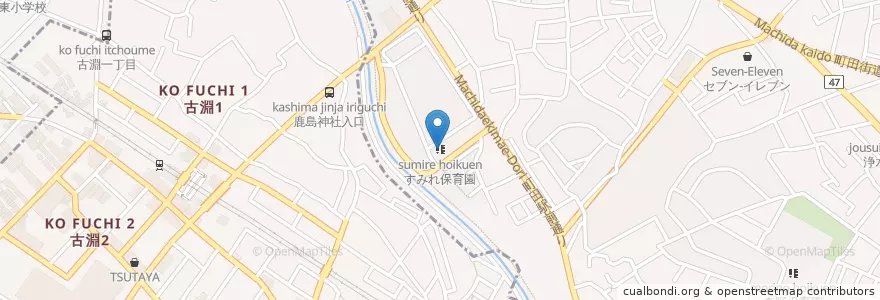 Mapa de ubicacion de すみれ保育園 en 일본, 가나가와현, 도쿄도, 町田市, 南区.