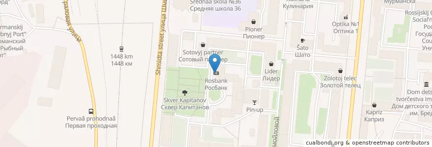 Mapa de ubicacion de Росбанк en Rússia, Северо-Западный Федеральный Округ, Мурманская Область, Городской Округ Мурманск.