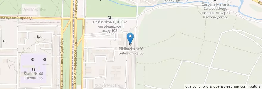 Mapa de ubicacion de Библиотека №56 en ロシア, 中央連邦管区, モスクワ州, Район Бибирево.