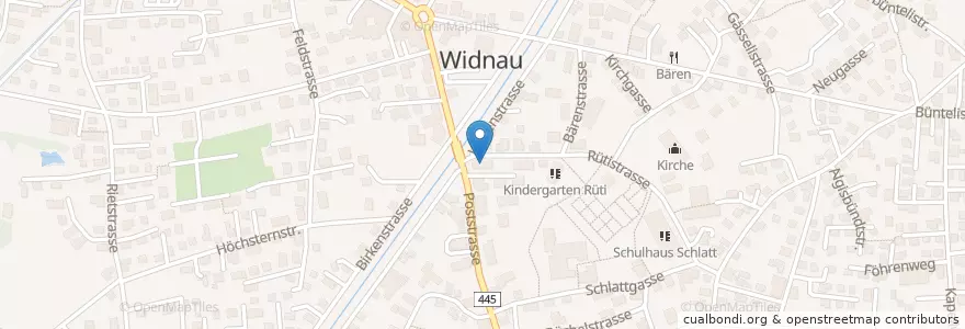 Mapa de ubicacion de Raiffeisenbank Widnau en Suisse, Saint-Gall, Wahlkreis Rheintal, Widnau.