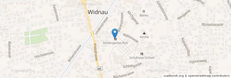 Mapa de ubicacion de Kindergarten Rüti en 스위스, Sankt Gallen, Wahlkreis Rheintal, Widnau.