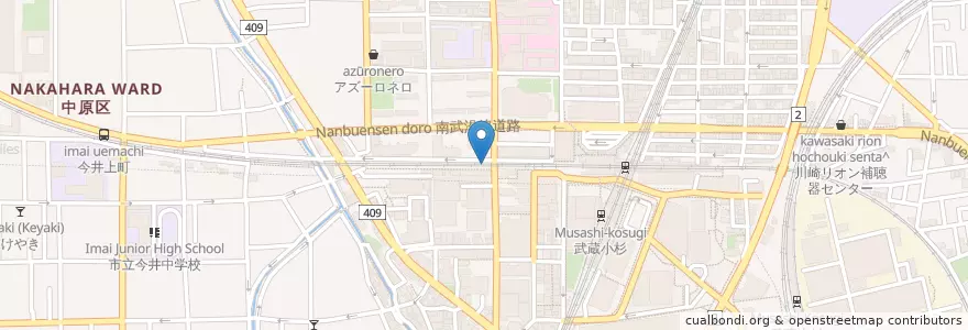 Mapa de ubicacion de 餃子の王将 武蔵小杉店 en Japan, Präfektur Kanagawa, 川崎市, 中原区.