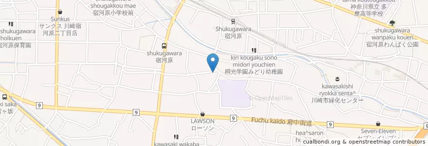Mapa de ubicacion de 八幡宮 en Japão, 神奈川県, 川崎市, 多摩区.