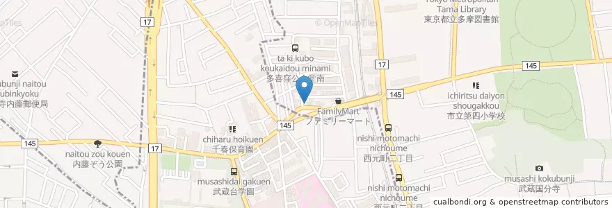 Mapa de ubicacion de 国分寺泉郵便局 en 日本, 東京都, 国分寺市, 府中市.