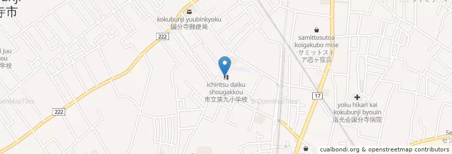 Mapa de ubicacion de 市立第九小学校 en Japonya, 東京都, 国分寺市.