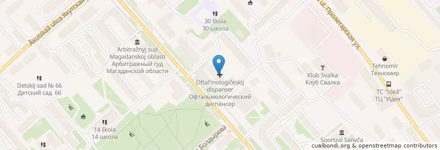 Mapa de ubicacion de Офтальмологический диспансер en Rússia, Distrito Federal Oriental, Oblast De Magadan, Городской Округ Магадан.