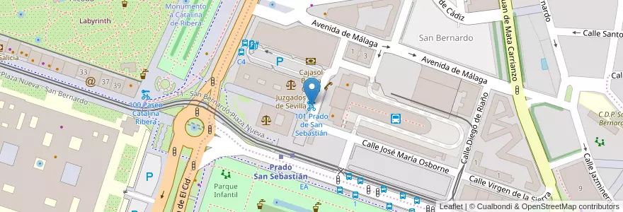 Mapa de ubicacion de 101 Prado de San Sebastián en اسپانیا, Andalucía, Sevilla, Sevilla.