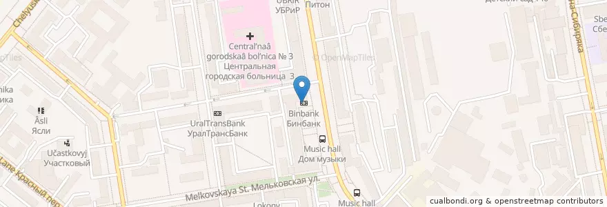 Mapa de ubicacion de Бинбанк en ロシア, ウラル連邦管区, スヴェルドロフスク州, エカテリンブルク管区.