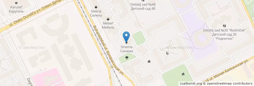 Mapa de ubicacion de Синема en Rusia, Северо-Западный Федеральный Округ, Óblast De Leningrado, San Petersburgo, Фрунзенский Район, Балканский Округ.